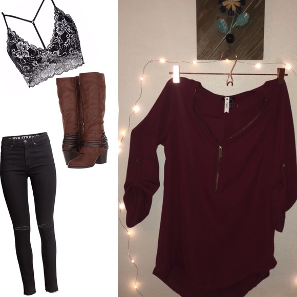 Maroon Quarter Zip Blouse - Picture 2 of 3